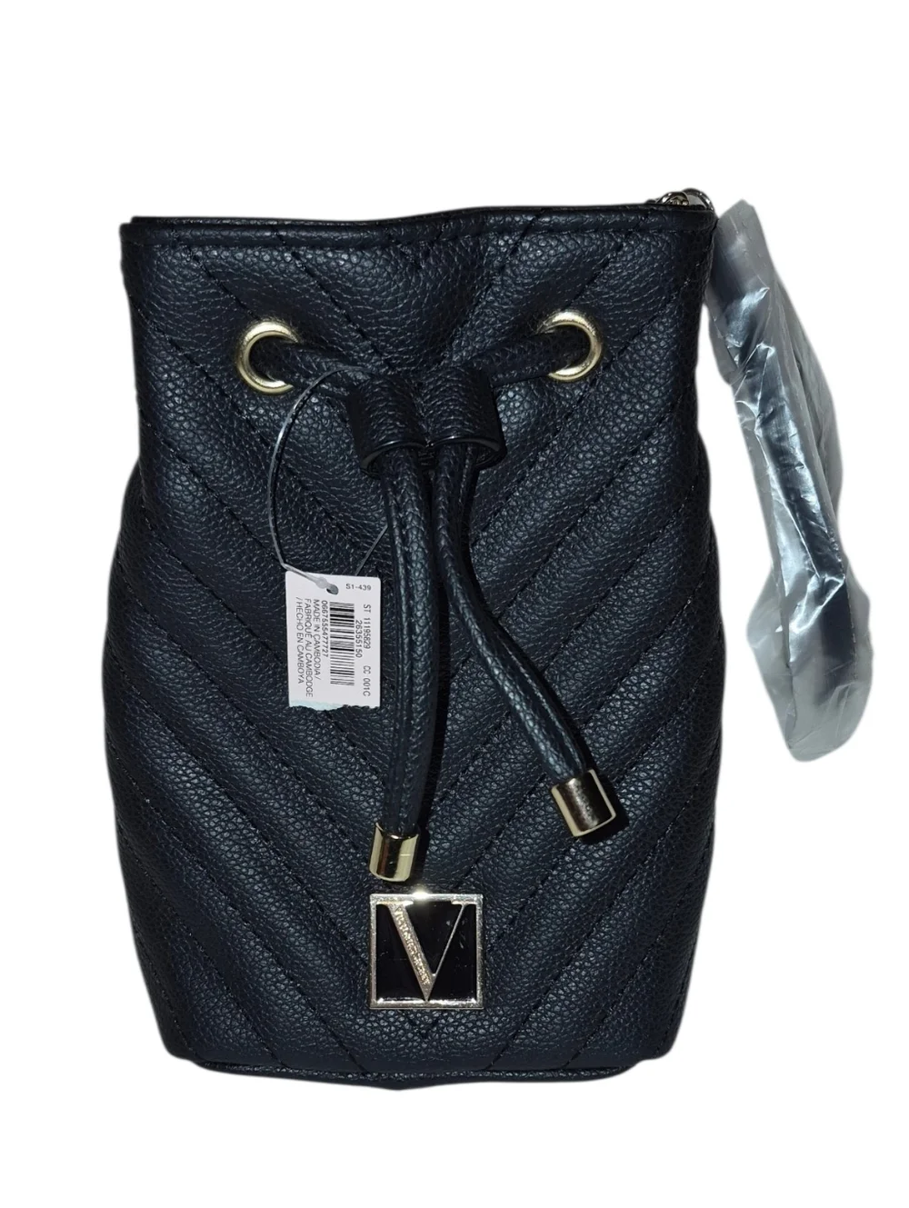 NWT Victoria's Secret Black Quilted Small Drawstring Wristlet - Picture 1 of 3